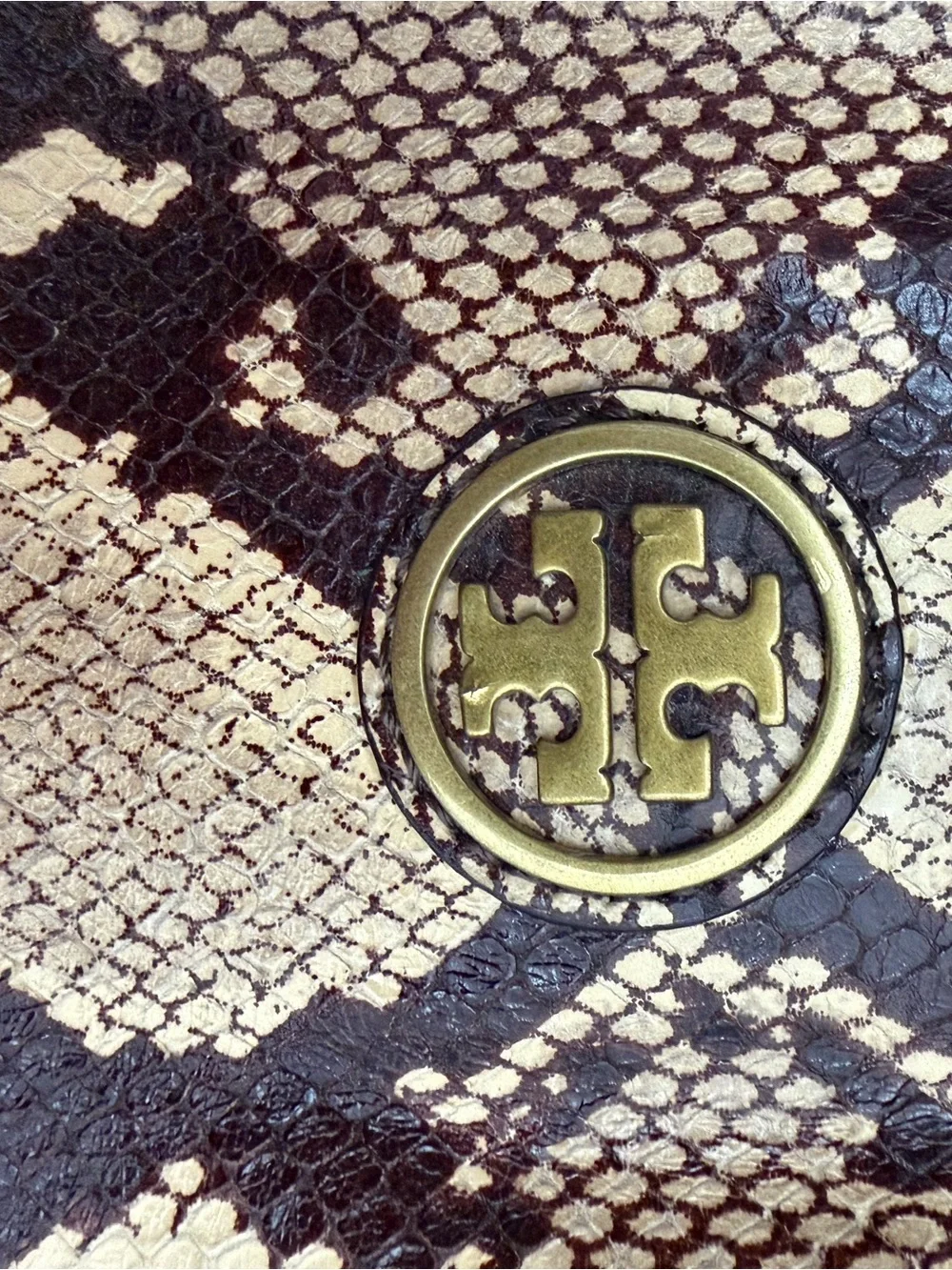 Tory Burch Tan and Brown Snake-Print Shoulder Bag